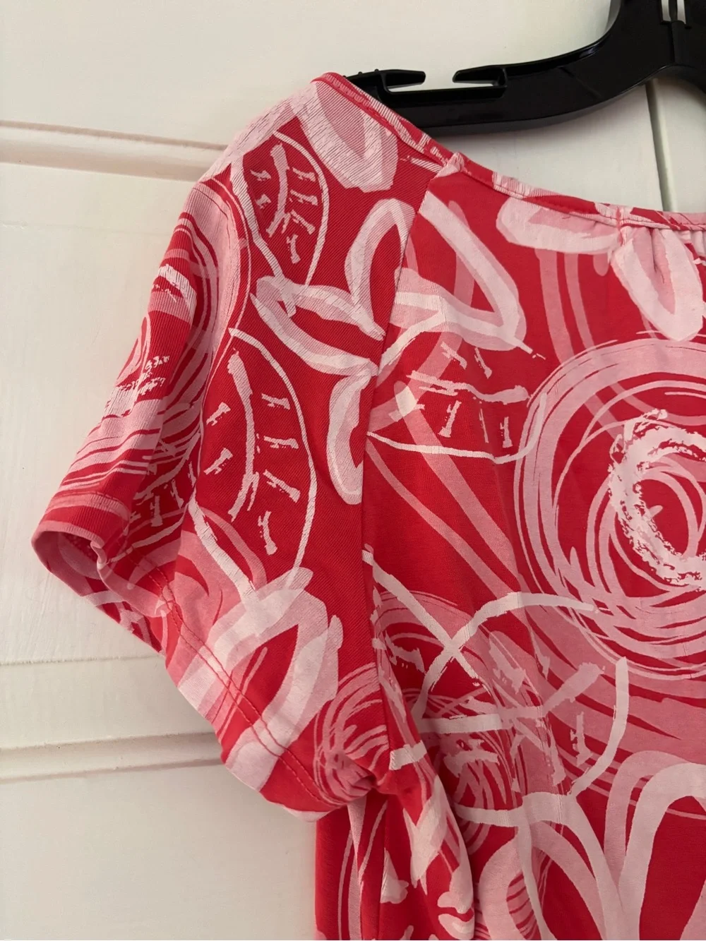 Fresh Produce Red Floral Fit & Flare Short Sleeve Dress Scoop Neck Size Medium